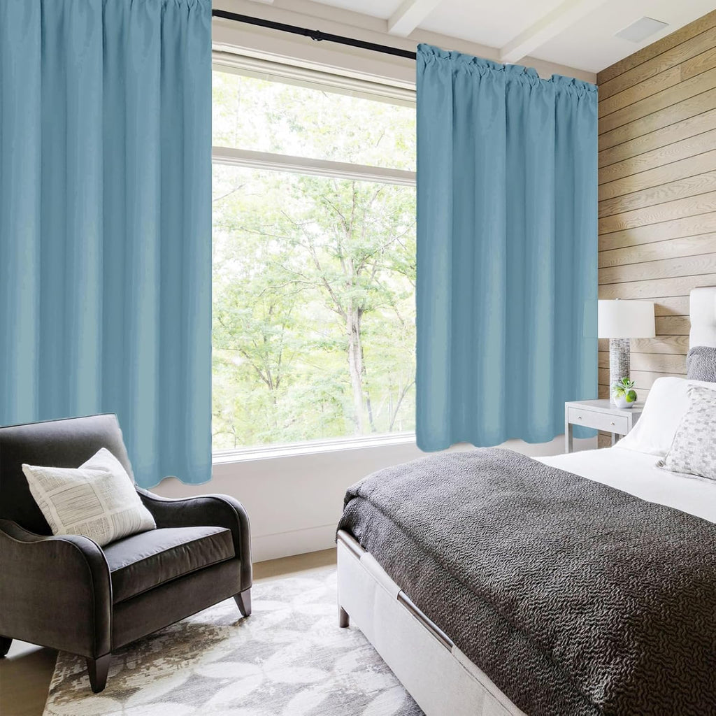 DWCN Blackout Curtains for Living Room Thermal Insulated, Energy Saving & Noise Reducing Bedroom Curtains, Stone Blue, W 38x L 45 Inch, Set of 2 Rod Pocket Curtain Panels