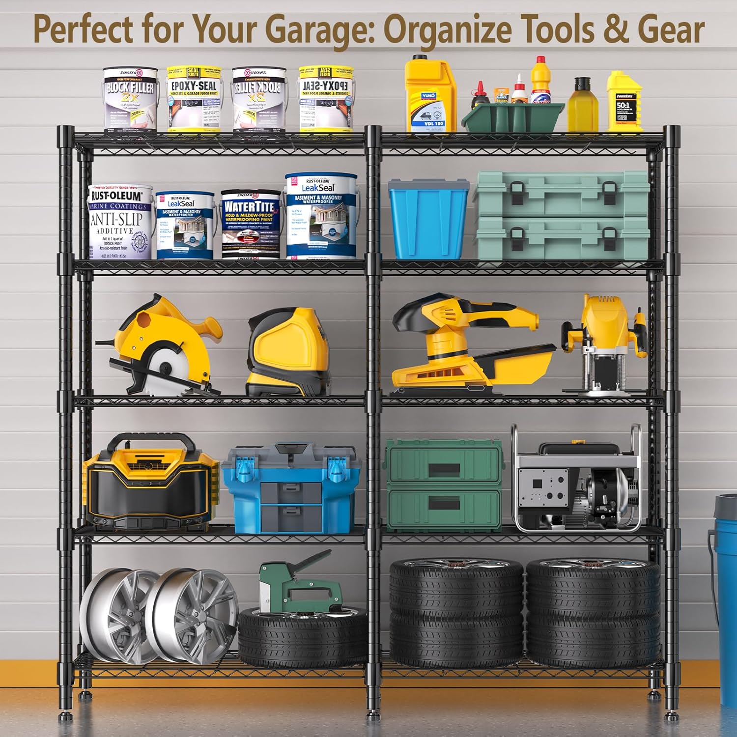 Himimi Storage Shelves-5 Tier Heavy Duty Wire Shelving Unit with Leveling Feet, 1500LBS Adjustable Metal Shelves Organizer for Kitchen Garage Pantry Laundry, 60" W*14" D*72" H, Black