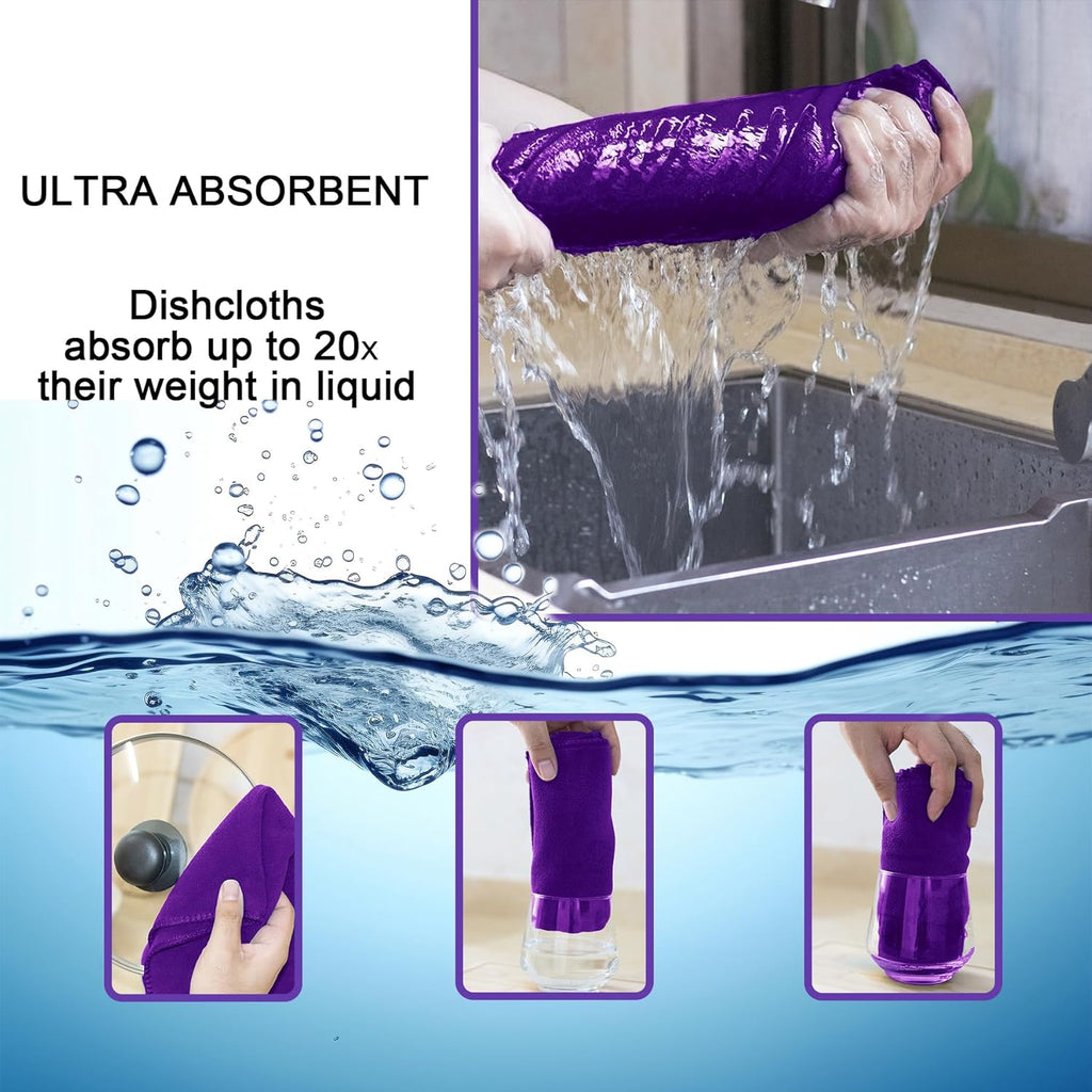 kimteny 13x28 Inches Kitchen Cloth Dish Towels, 400 GSM Premium Dishcloths, Super Absorbent Coral Velvet Microfiber Cleaning Cloths, Fast Drying Rags for Washing Dishes (12 Pack, Purple)