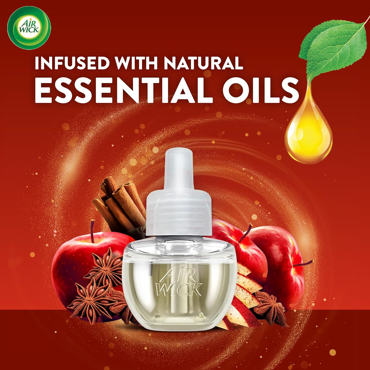 Air Wick Plug in Scented Oil Refill, 7ct, Apple Cinnamon Medley, Fall Scent, Essential Oils, Air Freshener