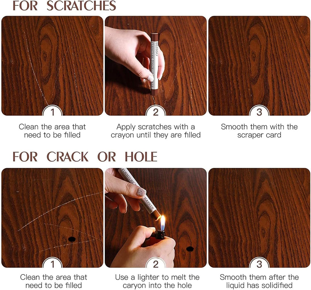 DEWEL Furniture Markers Touch Up, Upgrade Wooden Furniture Repair Kit, Premium Wood Scratch Repair Markers and Wax Sticks for Wood Stains Scratches Hardwood Floors Tables, Set of 17