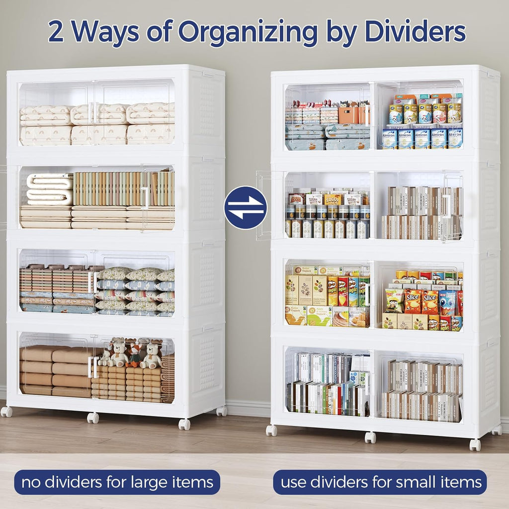 120GAL Extra Large Storage Bins with Lid, 480Qt Stackable Closet Organizers and Drawers, Collapsible Storage Bins with Wheels, Folding Storages Cabinet for Home Bedroom Office, 3Pack White