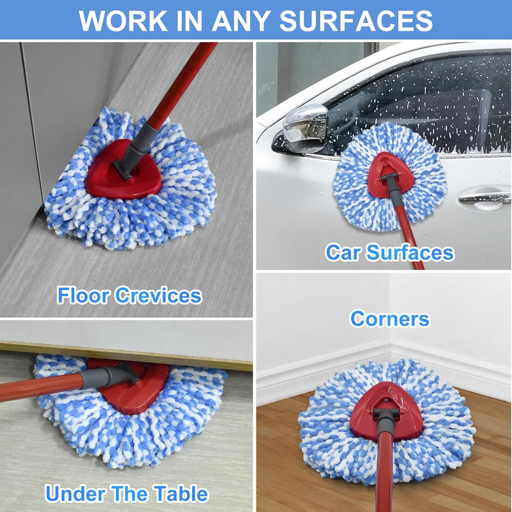 Spin Mop Replace Head, Base, Scrubber, Mop Handle for OCedar RinseClean 2-Tank System, Include 2 Microfiber Mop Refills, 1 Mop Handle, 1 Base and 1 Scrub Brush for Dry Wet Use Floor Deep Cleaning