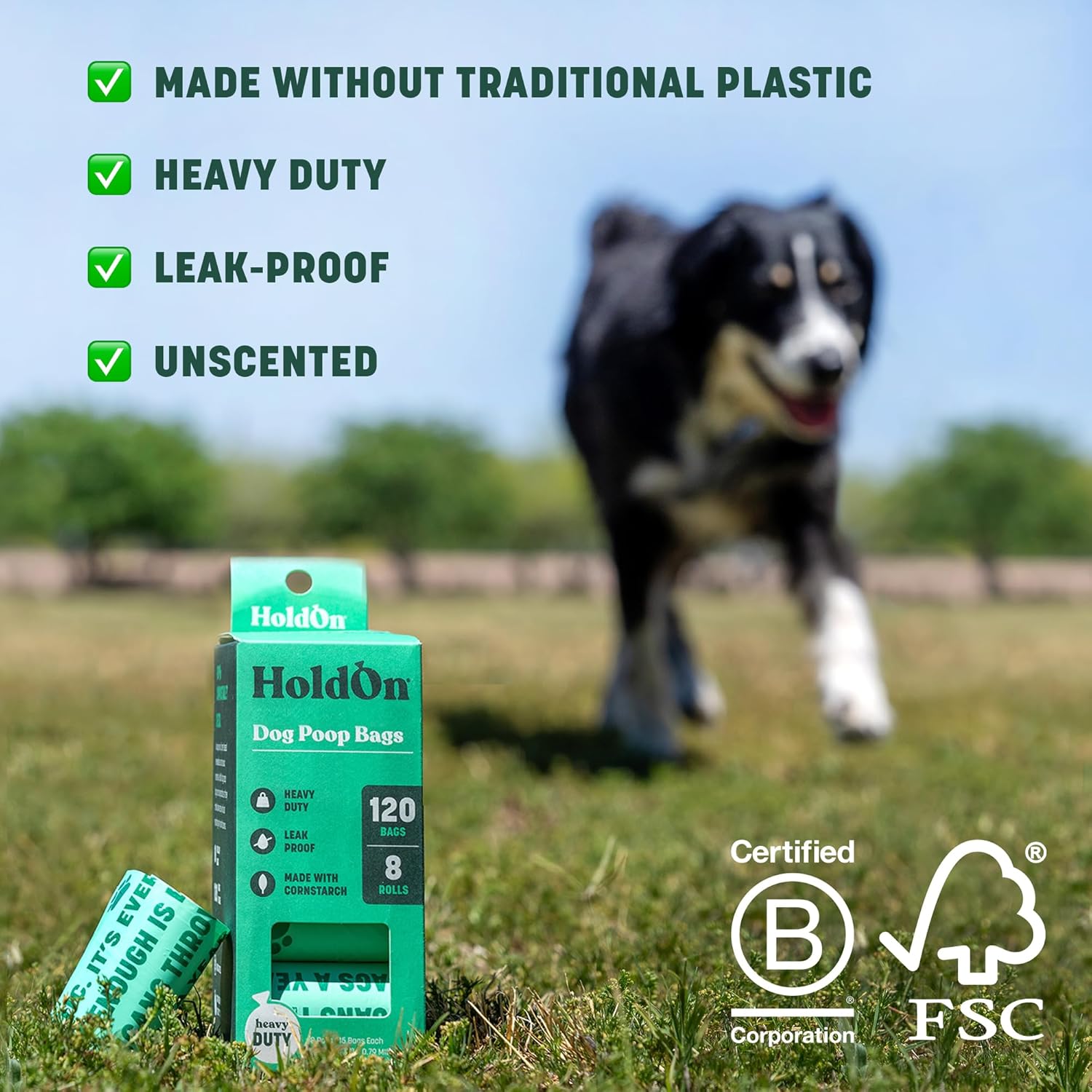 HoldOn Pet Waste Bags - Unscented Leak Proof & Tear Resistant Dog Poop Bags Extra Thick Durable (2 Pack)