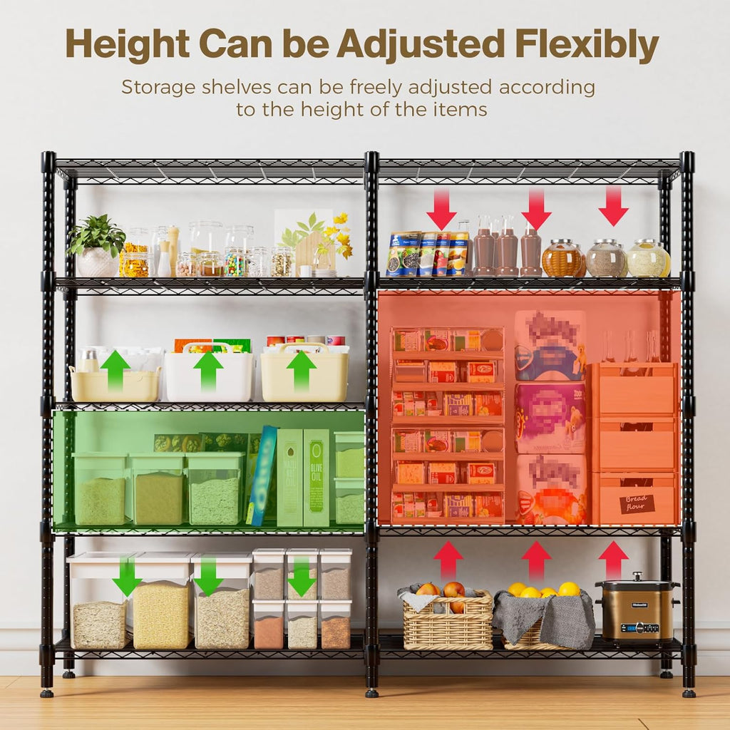 Himimi 72" W Wire Rack Shelving-2000LBS Capacity, Adjustable Storage Shelves Metal Shelves for Storage, 5-Tier Heavy Duty Wire Organizer for Kitchen, Garage, Pantry, 72" W x 18" D x 72" H, Black