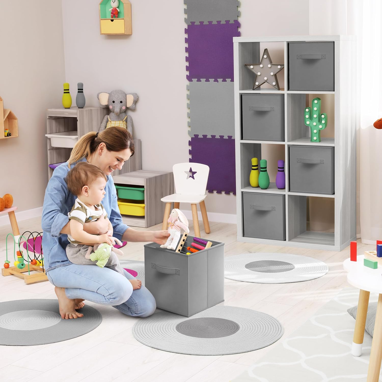 Sorbus Fabric Storage Cubes - 8 Foldable Storage Bins for Organizing Pantry, Cubbies, Toy Box - Clothes Storage & Closet Organizer - 11 Inch Collapsible Cube Baskets for Shelves with Handle