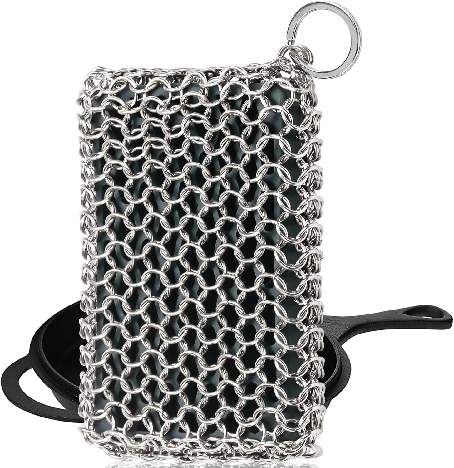 Herda Chain Mail Cast Iron Cleaner Scrubber,316 Chainmail Pan Scrubber Metal Cleaning Brush, Pad, Sponge Scraper to Clean Skillet,Dutch Oven, Wok,Grill Griddle,Chain Link Scrub Brush Pot Care Kit