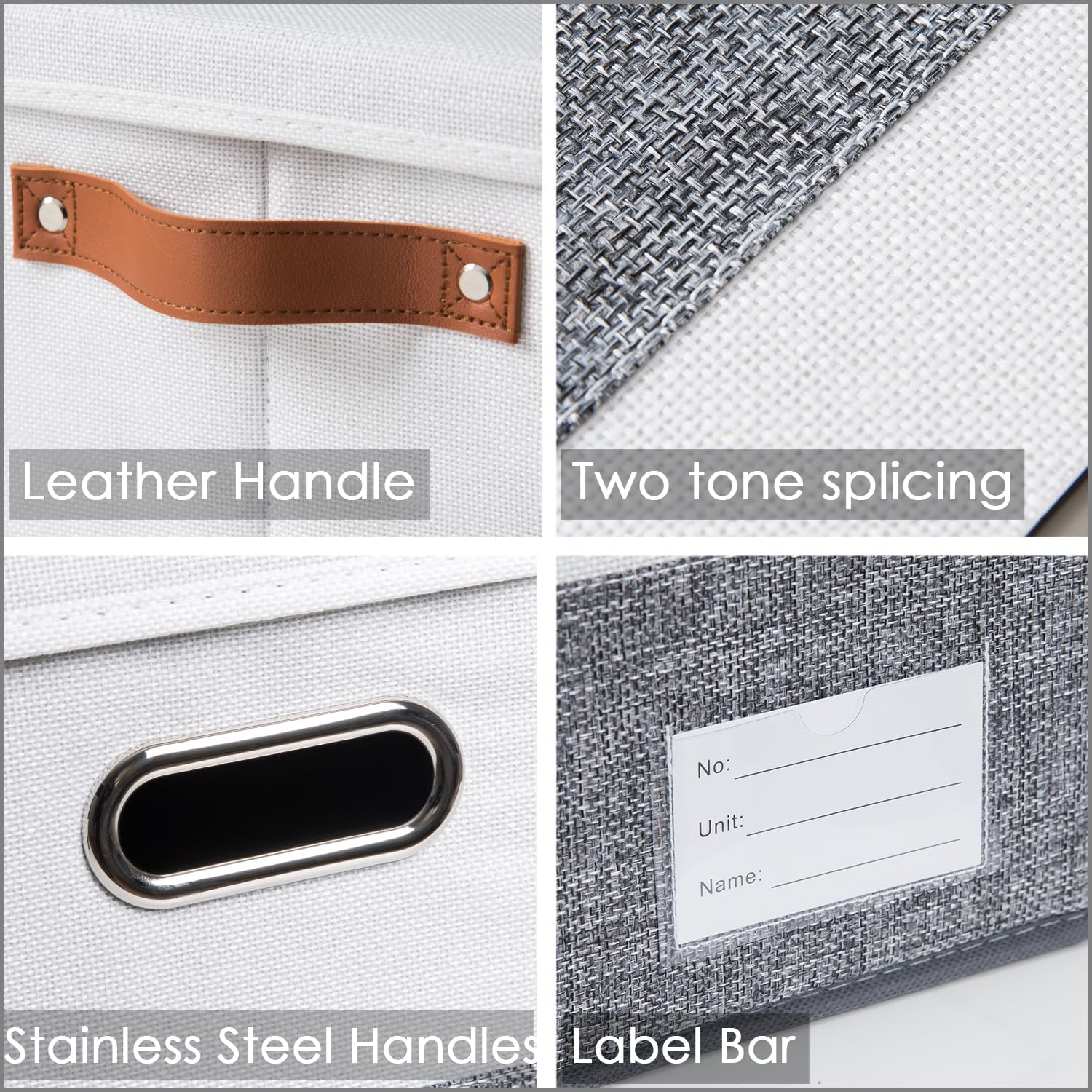 PRANDOM Foldable Storage Bins with Handles [3-Pack] Fabric Collapsible Storage Boxes Baskets Cubes Containers with Handles for Closet Living Room Bedroom (Grey & White 14.9x9.8x8.3'')