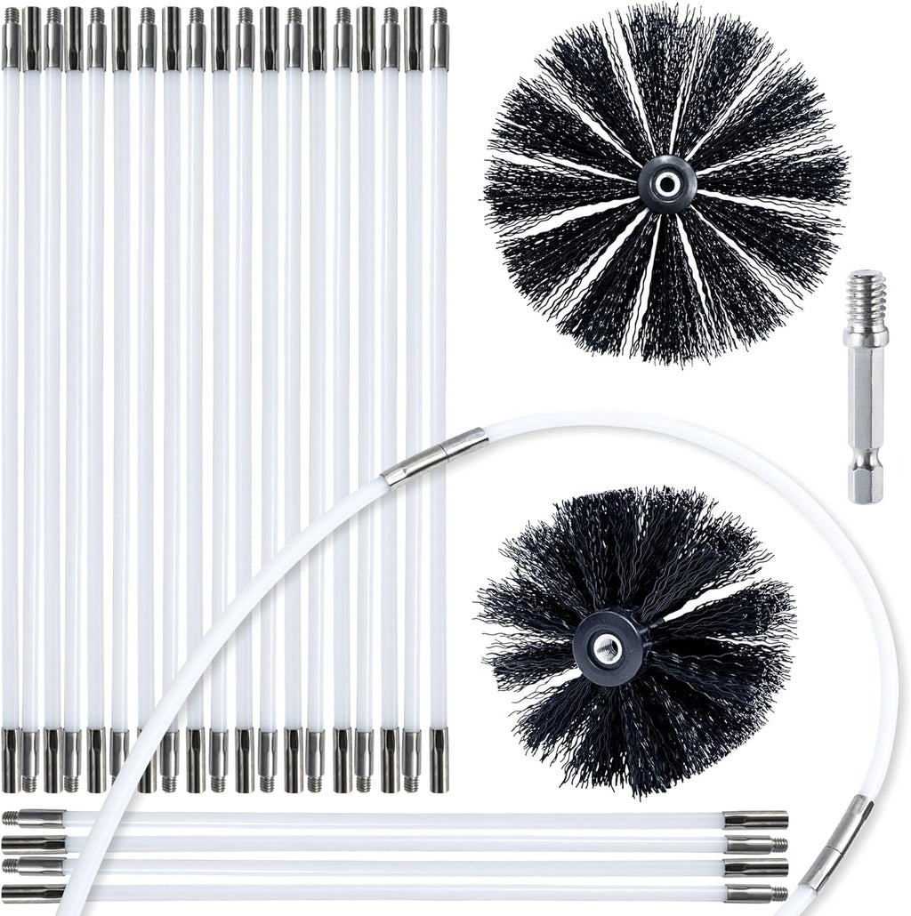 HOKLNUSE Dryer Vent Cleaner Kit Chimney Sweep Cleaning Tools Pellet Stove Cleaner Kit Air Dryer Duct Fireplace Brushes for Easy Lint Cleaning with 4" and 6" Brush Heads (Heavy Duty, 30Feet)