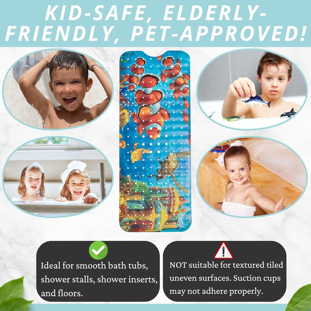 Toddler Bathtub Mat - Non Slip Kids Bath Mat - Shower Grip Mat - Bath Tub Floor Mat (Bath Clownfish)