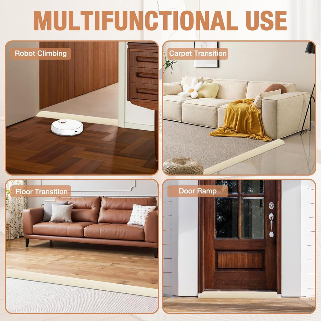 Floor Transition Strip Self Adhesive Vinyl Door Threshold for Doorways Carpet Edging Trim Overlap Edge Reducer for Laminate Floor, Carpet, Tile (Beige Wood Grain, 2/5" to 3/5", 10Ft)