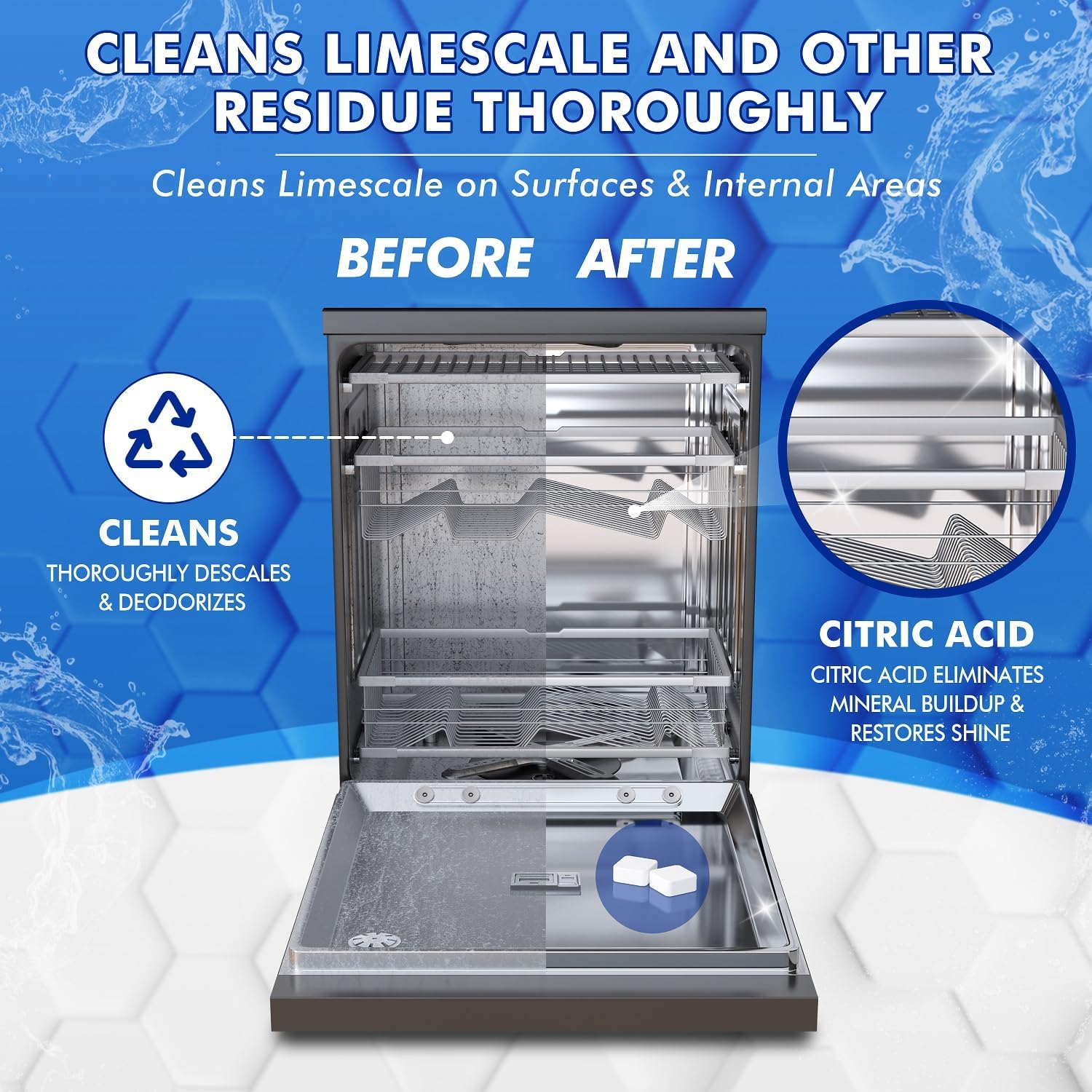 Deep Cleaning Dishwasher Cleaner Tablets - 24 Pack (1 Year Supply) Descaler & Deodorizer Pods, Fragrance-Free, Septic Safe - Removes Limescale, Grease, Odors