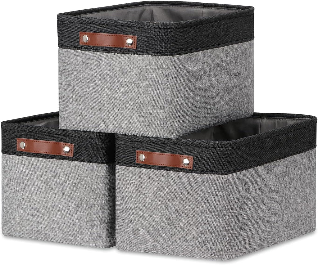 DULLEMELO Fabric Baskets for Storage, Rectangular Fabric Storage Bins Collapsible, Perfect for Shelves, Closets, Nursery, Empty Gift Baskets (3-Pack Medium-15 inch X 11 inch X 9.5 inch , Black&Grey)