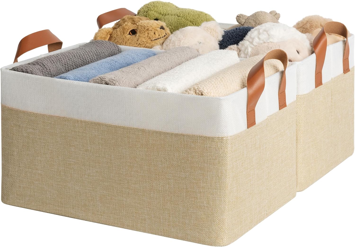 GRANNY SAYS Storage Baskets for Shelves, Closet Organizer Bins, Clothes Storage Bins with Metal Frame, Large Baskets for Organizing and Storage, Collapsible, Khaki, 2-Pack