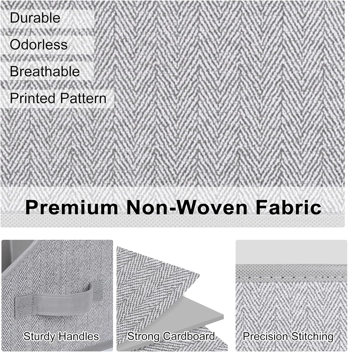 WUIKE 3 Pack Large Closet Storage Bins, Fabric Trapezoid Storage Baskets for Organizing Clothes, Sheets, Blankets, Decorative Storage Bins, Herringbone Gray, Large