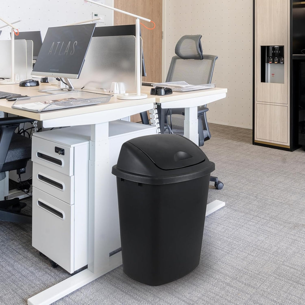 10 Gallon / 40 L Swing Lid Kitchen Trash Can, 4-Pack, Office, College, Classroom Garbage Bins, Plastic Waste Basket, Black