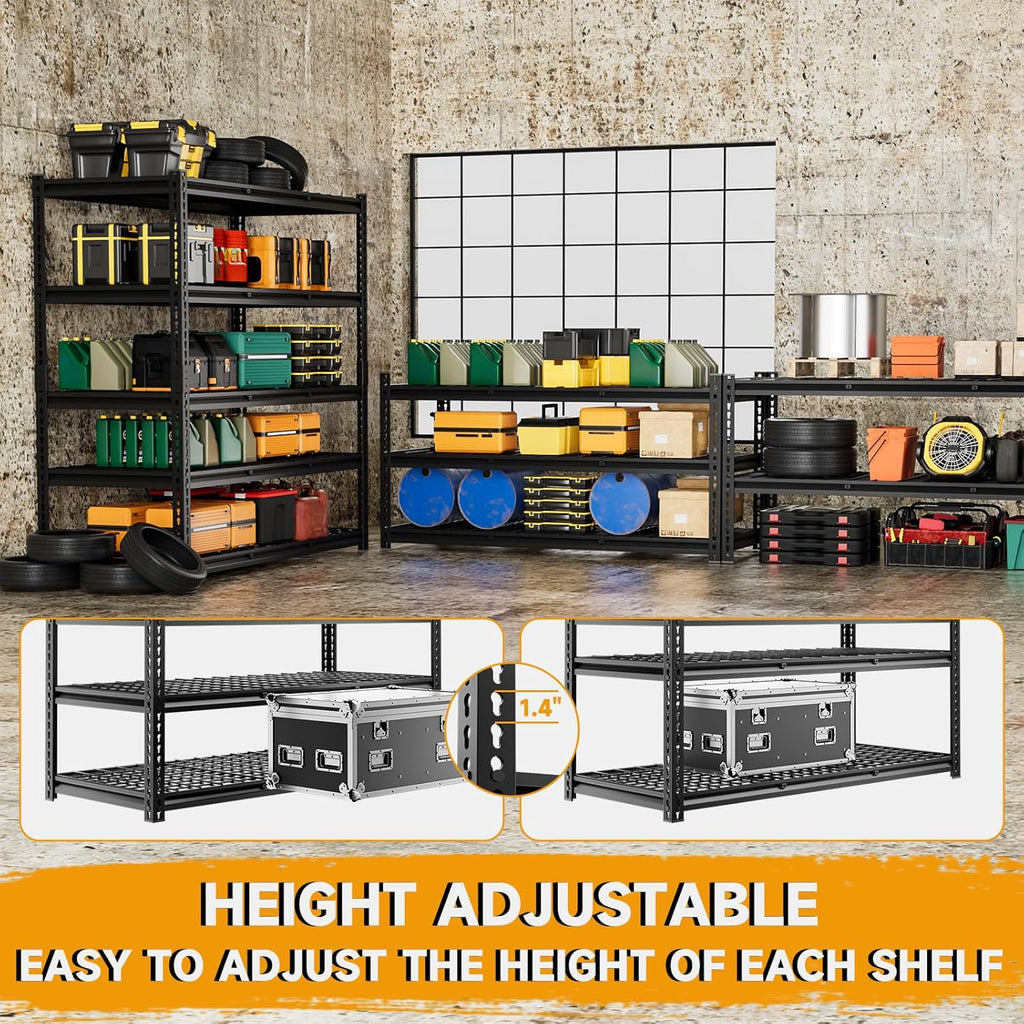 5-Tier 60" W X 24" D X 78" H Garage Shelving Metal Storage Shelves 3300LBS Heavy Duty Industrial Shelving Adjustable Garage Shelf Unit Utility Storage Racks(Black)