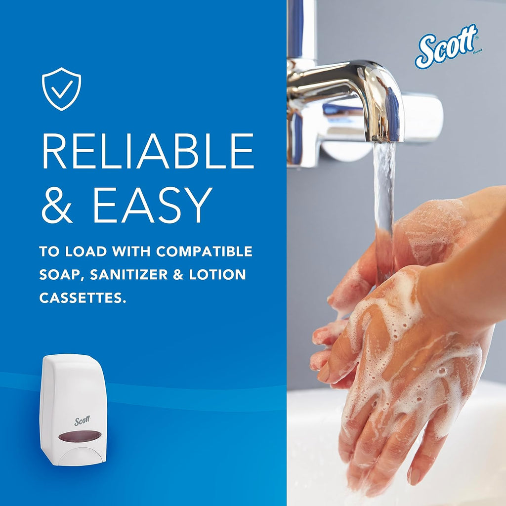 Bundle of Scott® Foam Hand Soap with Moisturizers, 1.0 L Pink, Floral Scent Refills + Scott Essential Manual Skin Care Dispenser, White Starter Kit
