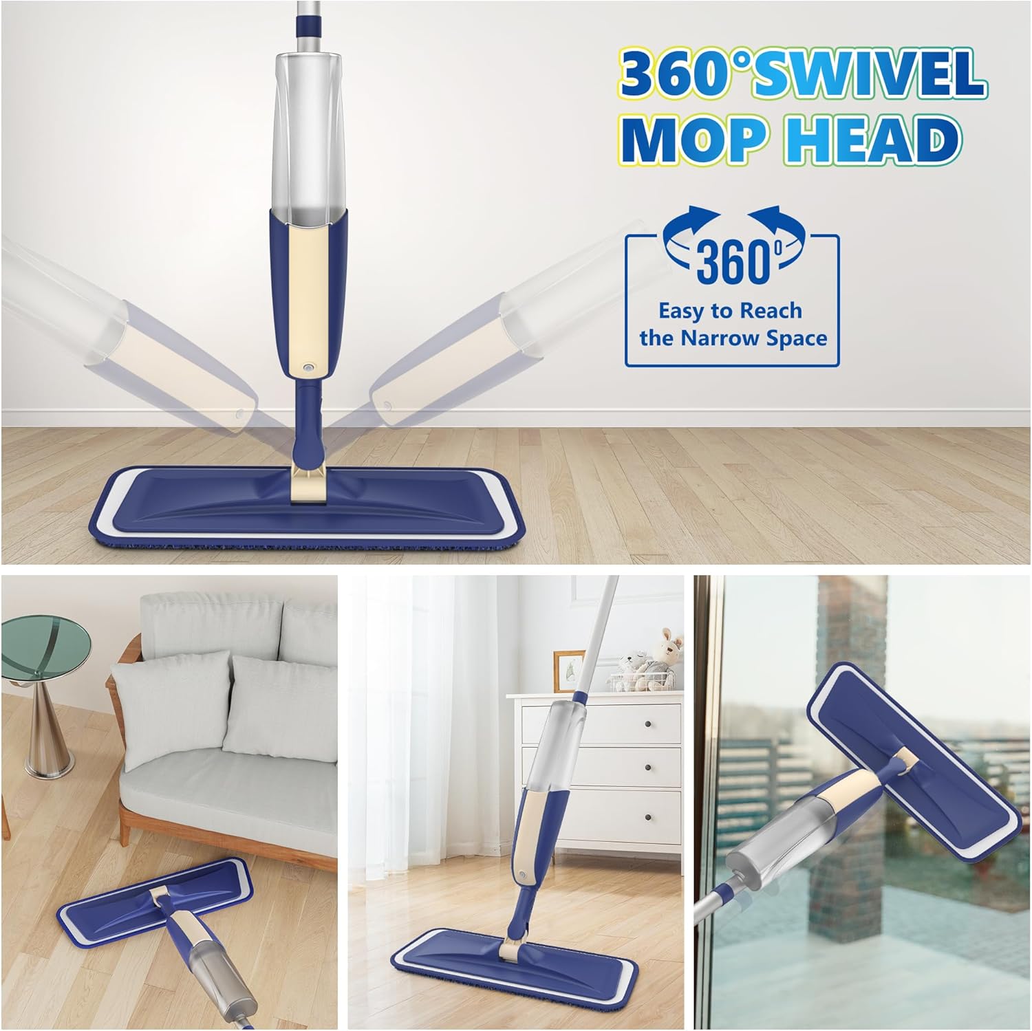 Microfiber Spray Mops for Hardwood Floor Cleaning - MEXERRIS Wet Jet Mops Dry Dust Mop with 3X Washable Pads fit for Swiffer Powermop Floor Mop Flat Mops for Wood Laminate Tile Vinyl Floor Cleaning