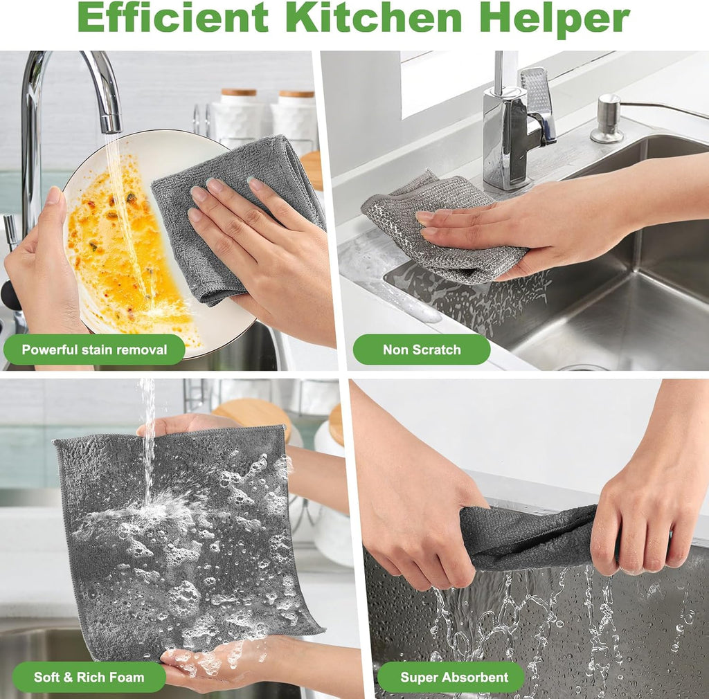 10 Counts Multipurpose Wire Dishwashing Rag,Non Scratch Wire Dishcloth,Microfiber Miracle Cleaning Cloth with Mesh,Dual-Sided Steel Mesh Cloth for Pot,Metal Scrubber for Washing Dishes,Grey