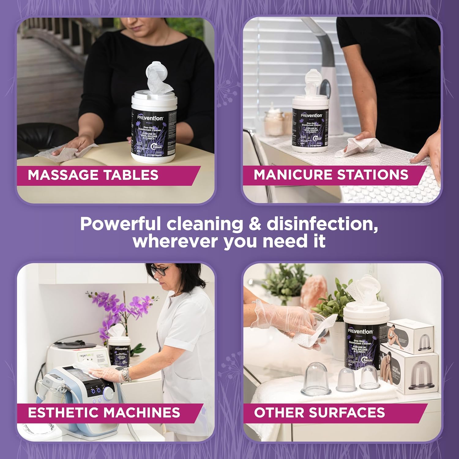 Prevention All Purpose Disinfectant Wipes – Canister of Cleaning Wipes for Salons, Spas, Wellness Centers and Yoga Studios – Hospital Grade Surface Sanitizing – 160 Count