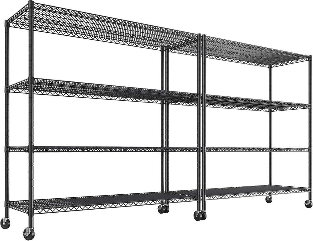 REIBII 55.5''W Storage Shelves 2500LBS Wire Shelving Rack with Wheels 75.6" H Heavy Duty Shelving Unit Adjustable Metal Shelves for Storage Rack Shelving for Kitchen Pantry 2PCS