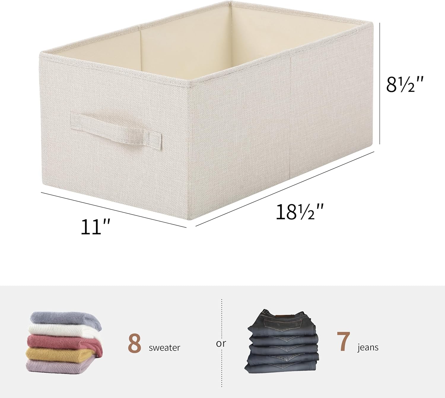 Linen Folding Storage Bins, 3 Pack Large Storage Baskets, Washable, Clothing Storage Bins with Handle, Closet Organizer for Storage Sweater,Sheets(Beige, 18½"x11" x8½")