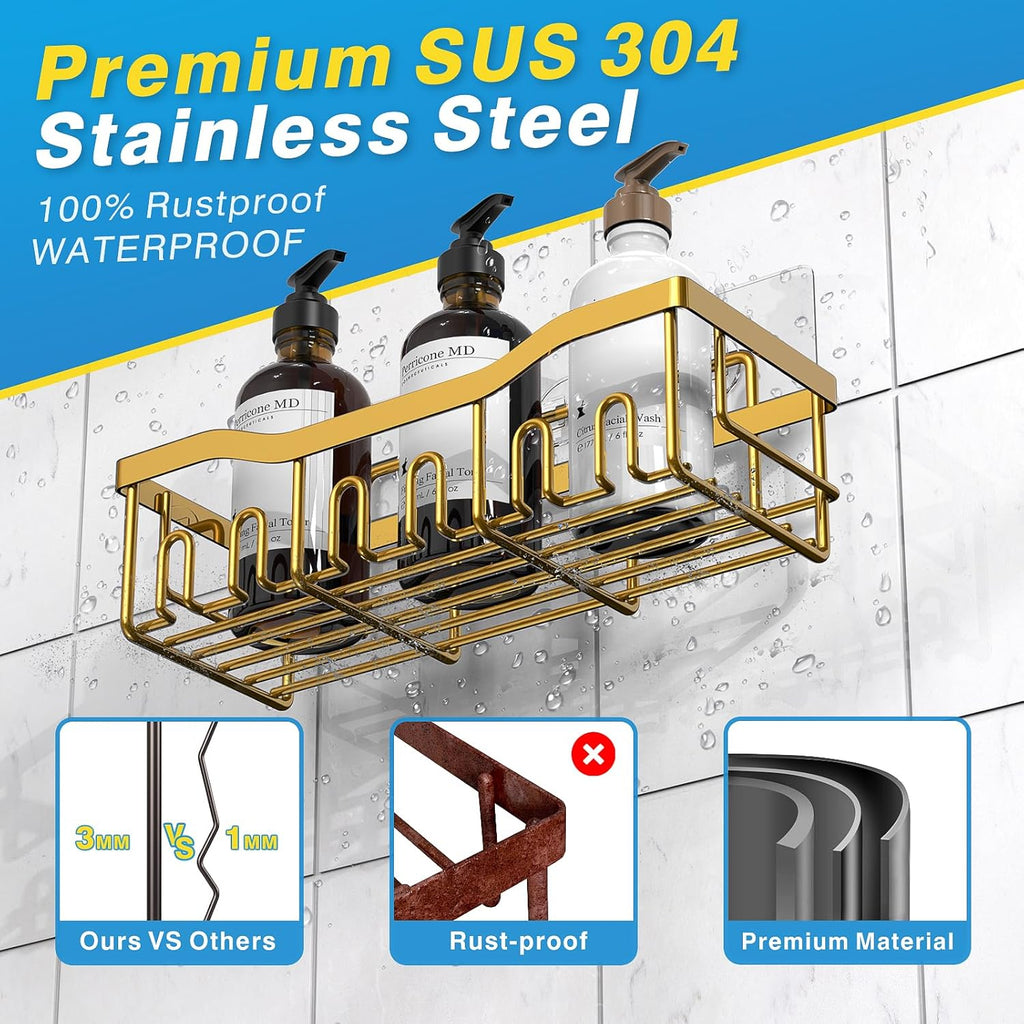 EUDELE 5-Pack Rustproof Stainless Steel Shower Caddy – No Drill Adhesive Bathroom Organizer with Large Capacity, Spacious Shower Shelves for Inside Shower, Kitchen & Home Decor Storage-XL Size