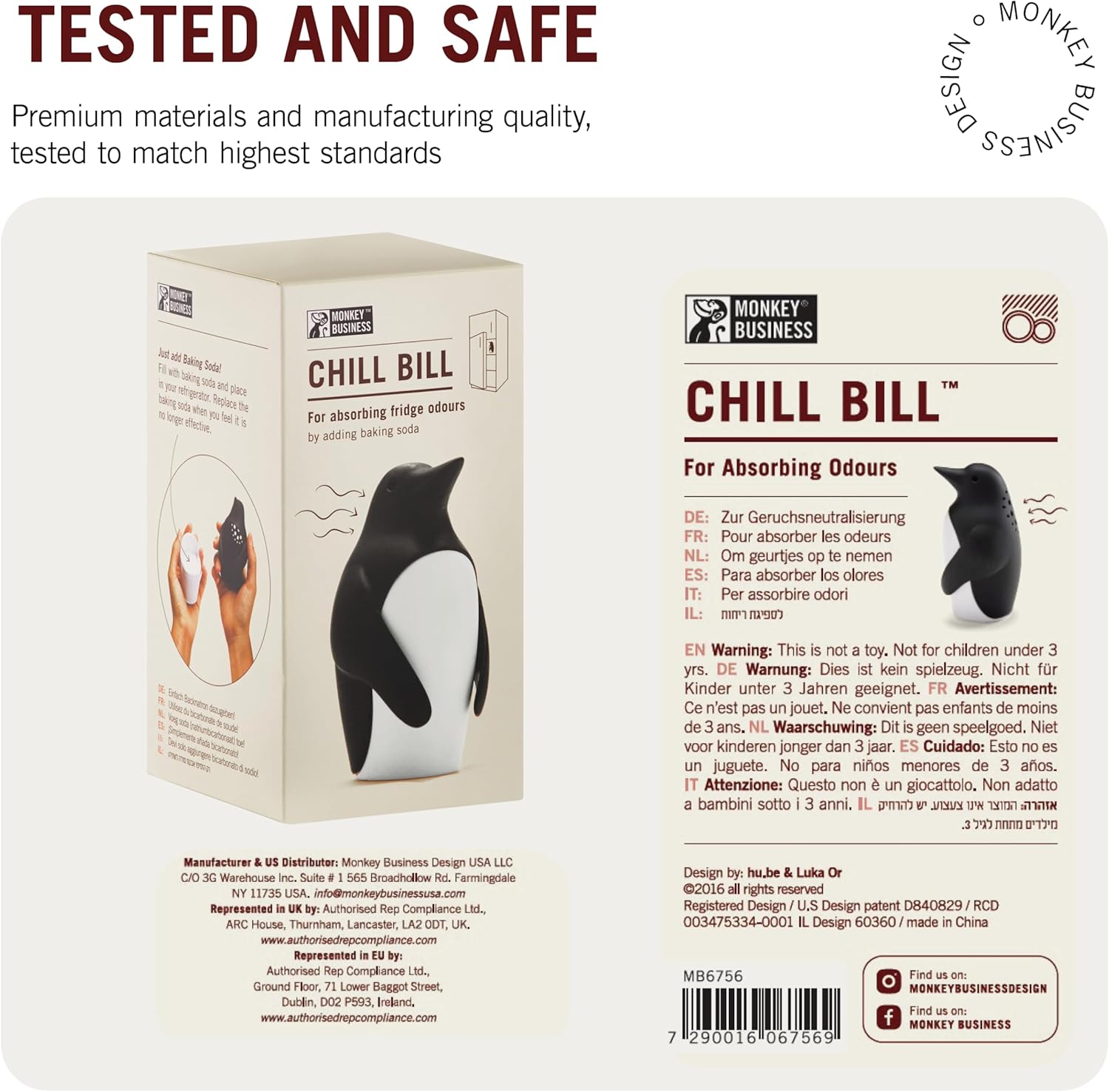 Monkey Business Chill Bill Refrigerator Deodorizer, Baking Soda Container, Baking Soda Fridge, Baking Soda Fridge Deodorizer, Cute Gifts, Kitchen Gadgets