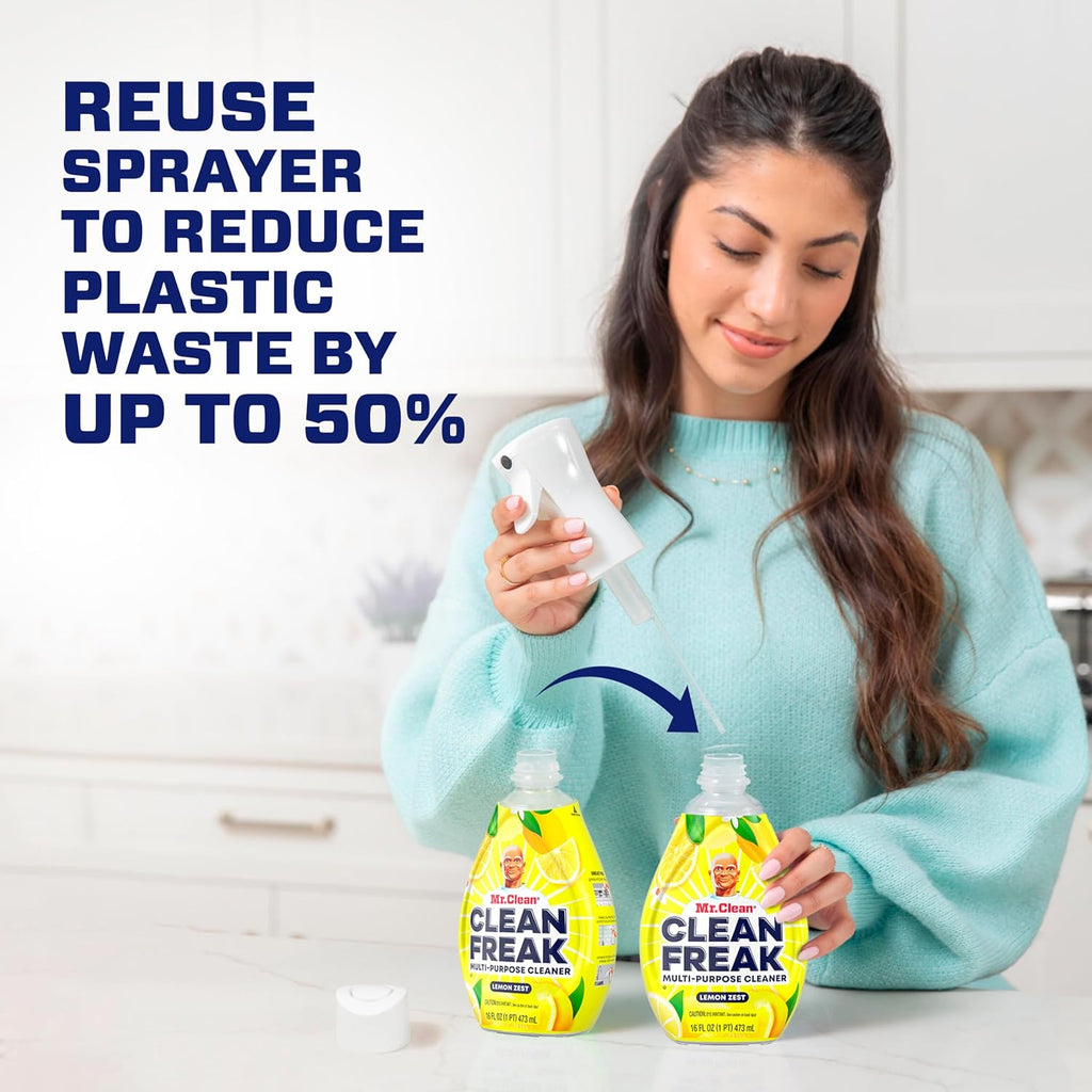 Mr. Clean Clean Freak Multi Surface Cleaning Spray, Deep Cleaning Mist Starter Kit and Refill Bundle, Lemon Zest Scent, 64 fl oz