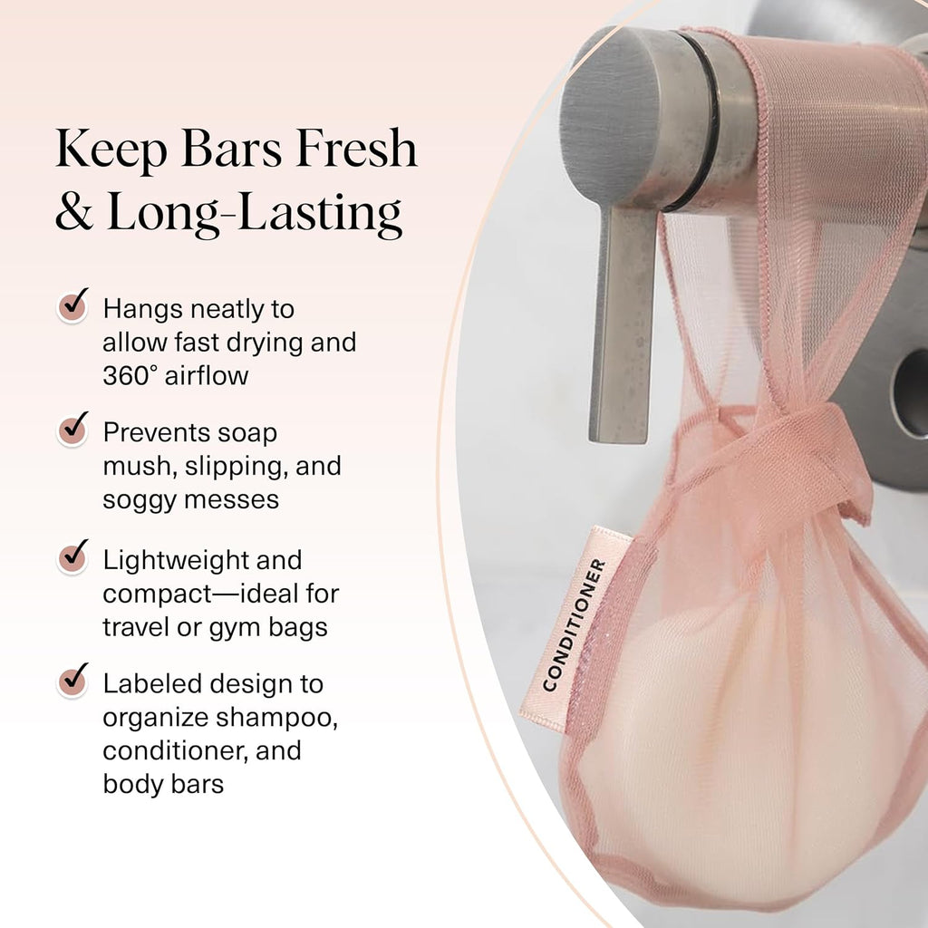 Kitsch Bar Soap Saver Bag – Patented Mesh Bag Soap Holder for Shampoo and Conditioner Bars - Extends Use & Prevents Soggy Mess - Recycled Mesh Beauty Pouch, Eco-Friendly – Terracotta