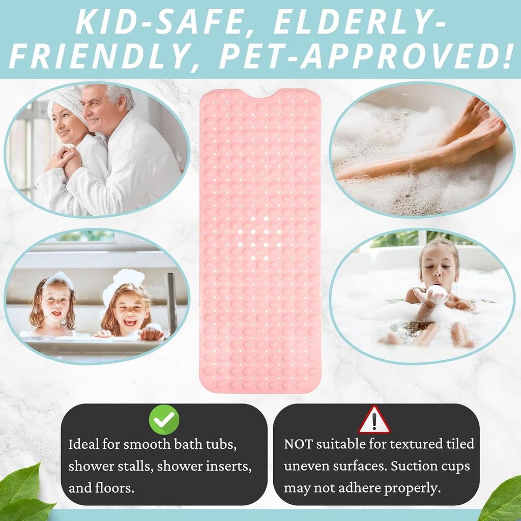 ENKOSI Bath Mat - Large Non Slip Bathtub & Shower Mat - Extra Long 40 x 16 Inch Bathroom Mats for Tub Nonslip Anti Slip Bathmats (40x16 Baby Pink 1-Pack)