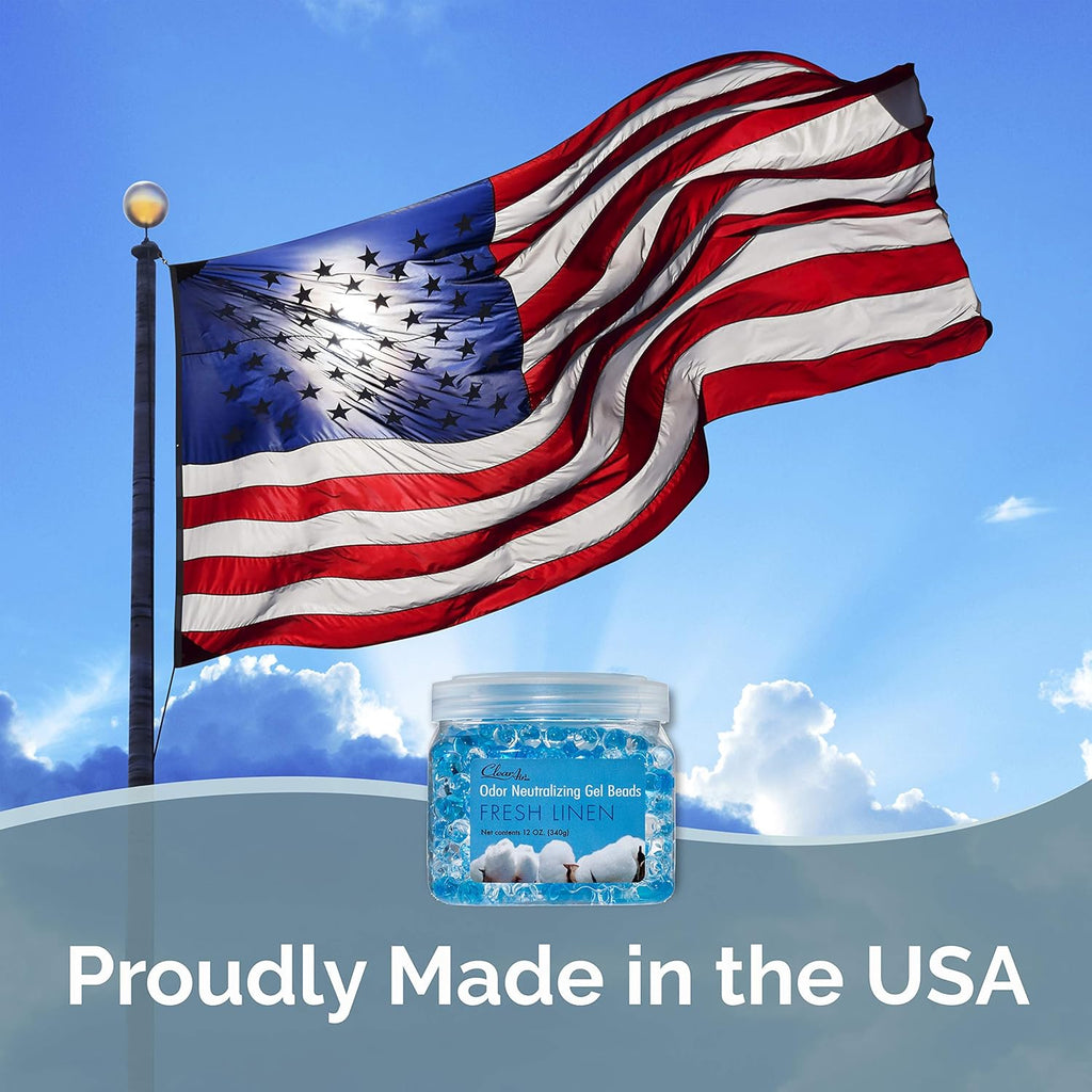 Clear Air Odor Eliminator Gel Beads - 12 oz, Pack of 2 - Air Freshener Made with Essential Oils - Eliminates Odors in Bathrooms, Cars, Boats, RVs & Pet Areas - Fresh Linen Scent