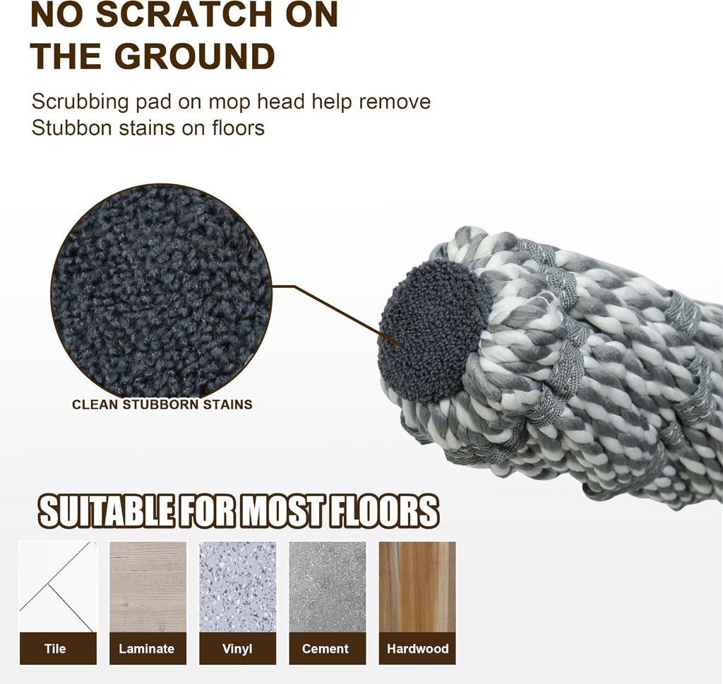 Self Wringing Mop Floor Cleaning, Easy Squeeze Twist Mop, Heavy Duty Wet Mops for Cleaning Hardwood Tile Vinyl Laminate Floors (Gray- 2 Head)