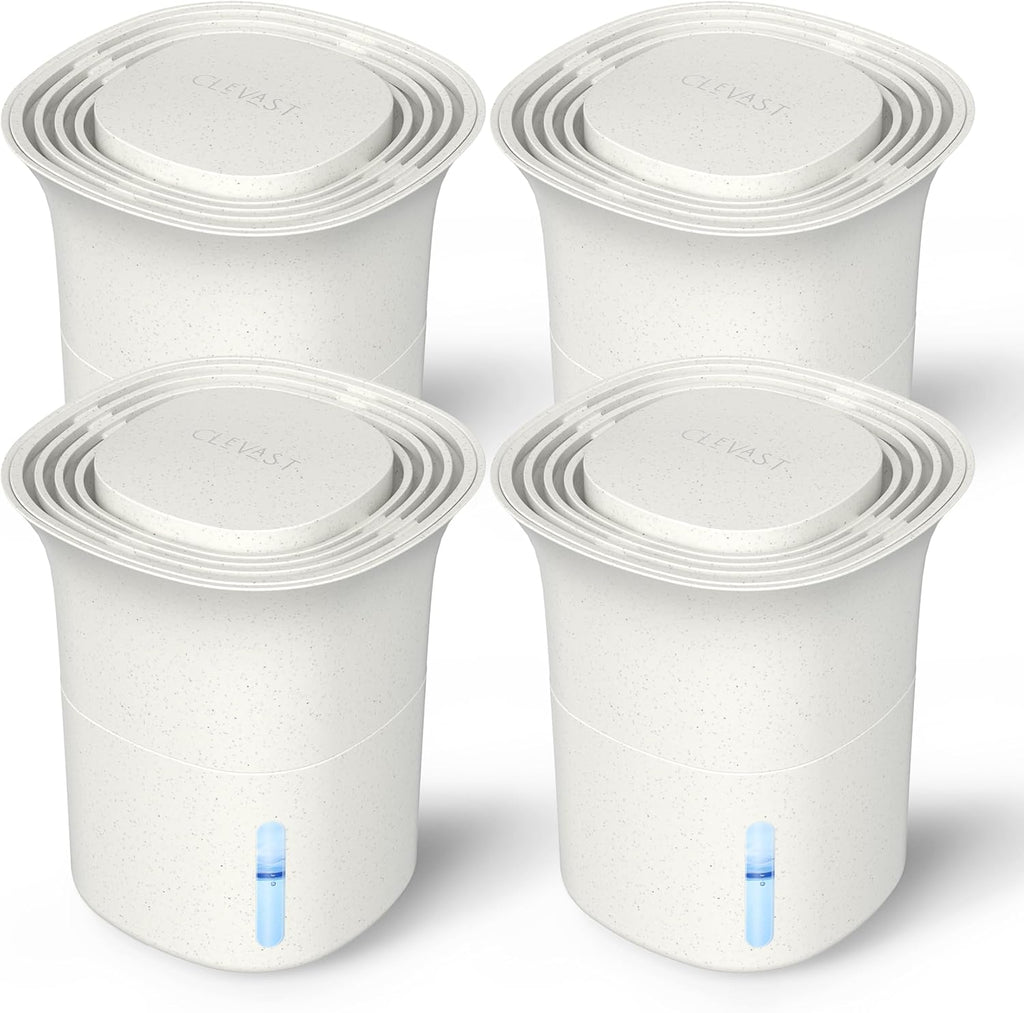 CLEVAST Refillable Moisture Absorber Bucket, 12.5 oz, 4 Pack, Refills Cups Humidity Absorbers for Closet, Reusable Dehumidifier Box Removes Moisture, Damp and Humidity for Wardrobes, Bathrooms