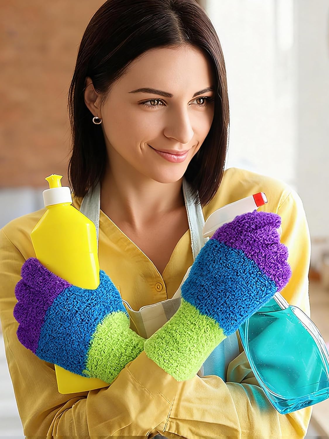 Patelai 3 Pairs Microfiber Plant Dusting Gloves Leaf Cleaning Gloves for Indoor Plants, Blinds, Furniture, House(Medium,Colorful)