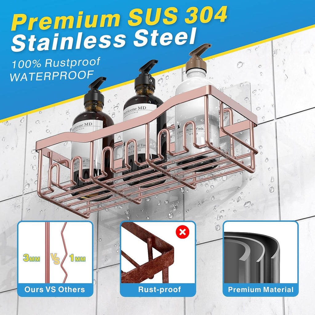 EUDELE 5-Pack Rustproof Stainless Steel Shower Caddy – No Drill Adhesive Bathroom Organizer with Large Capacity, Spacious Shower Shelves for Inside Shower, Kitchen & Home Decor Storage-XL Size