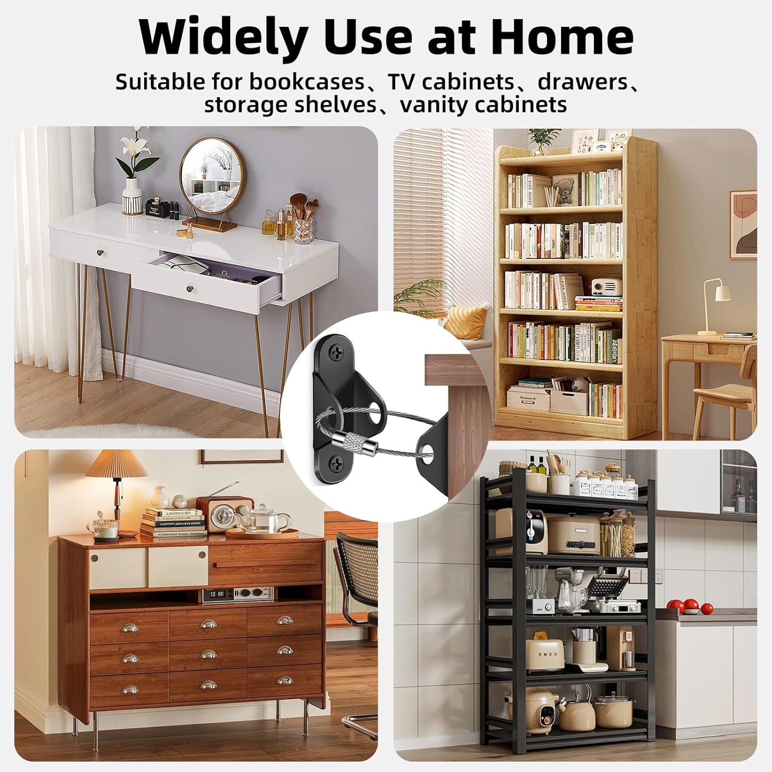 10-Pack Baby Proof Heavy Duty Furniture Anchors for Dressers, Bookcases and TV Cabinets 400LB Anti Tip Kit with Stainless Steel Hardware Shock Straps (Black)