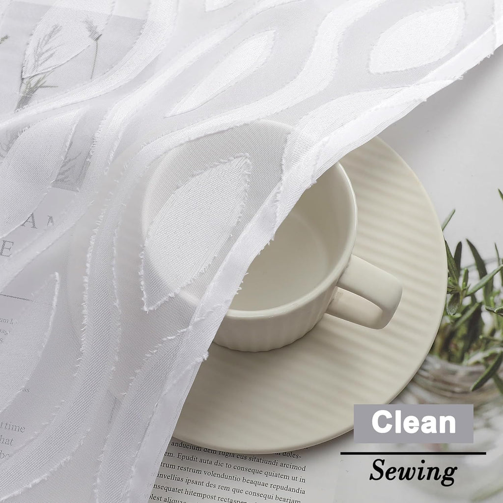 Aiyufeng White Sheer Curtains 45 Inch Length 2 Panels Set, Farmhouse Clip Jacquard Textured Short Curtains, Lightweight Chic Wavy Line Window Curtains Drapes for Bedroom, 40" Wx45 L Inches