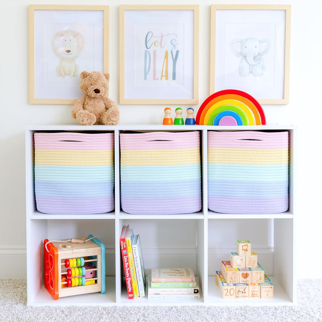 NaturalCozy Storage Cubes 11 Inch Cotton Rope Woven Baskets for Organizing, 3-Pack | Cube Storage Bin | Square Storage Baskets for Shelves Organizer, Classroom, Kids Toy Bins, Closet, Baby Nursery