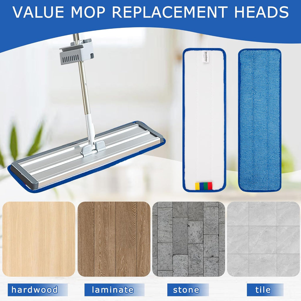 12 Pack Replacement Microfiber Pad - Thick - Universal Commercial 17-18 Inch Mop Head- Heavy Duty - Wet & Dry Commercial Cleaning Refills Reusable Mop Refills Fit for Most Microfiber Flat Mop System