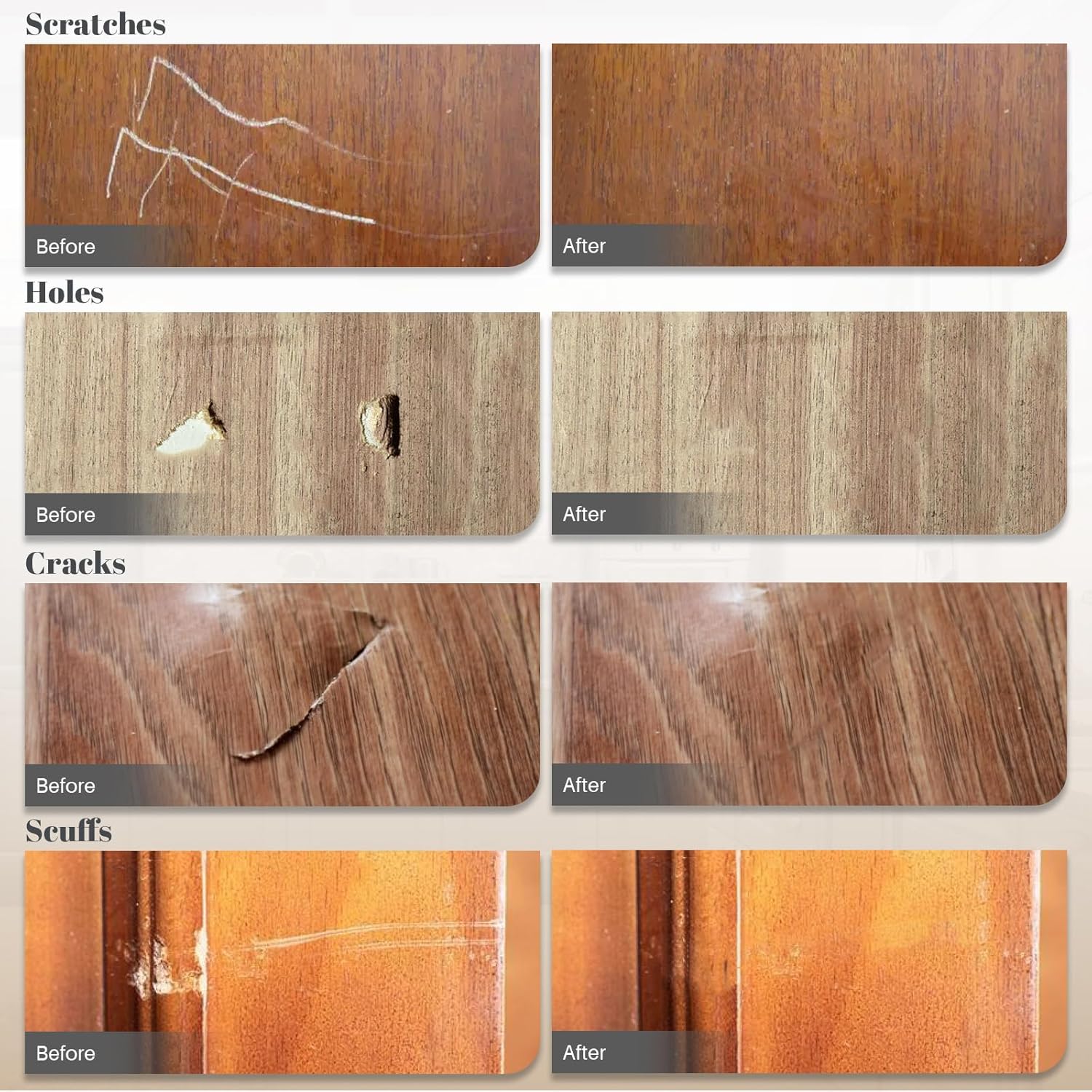 Wood Furniture Repair Kit - Set of 21 Furniture Markers Wood Filler Sticks Wood Scratch Repair Kit Remove Any Scratches, Scuffs, Cracks and Nail Holes on Furniture, Floors, Doors, Cabinets, Tables