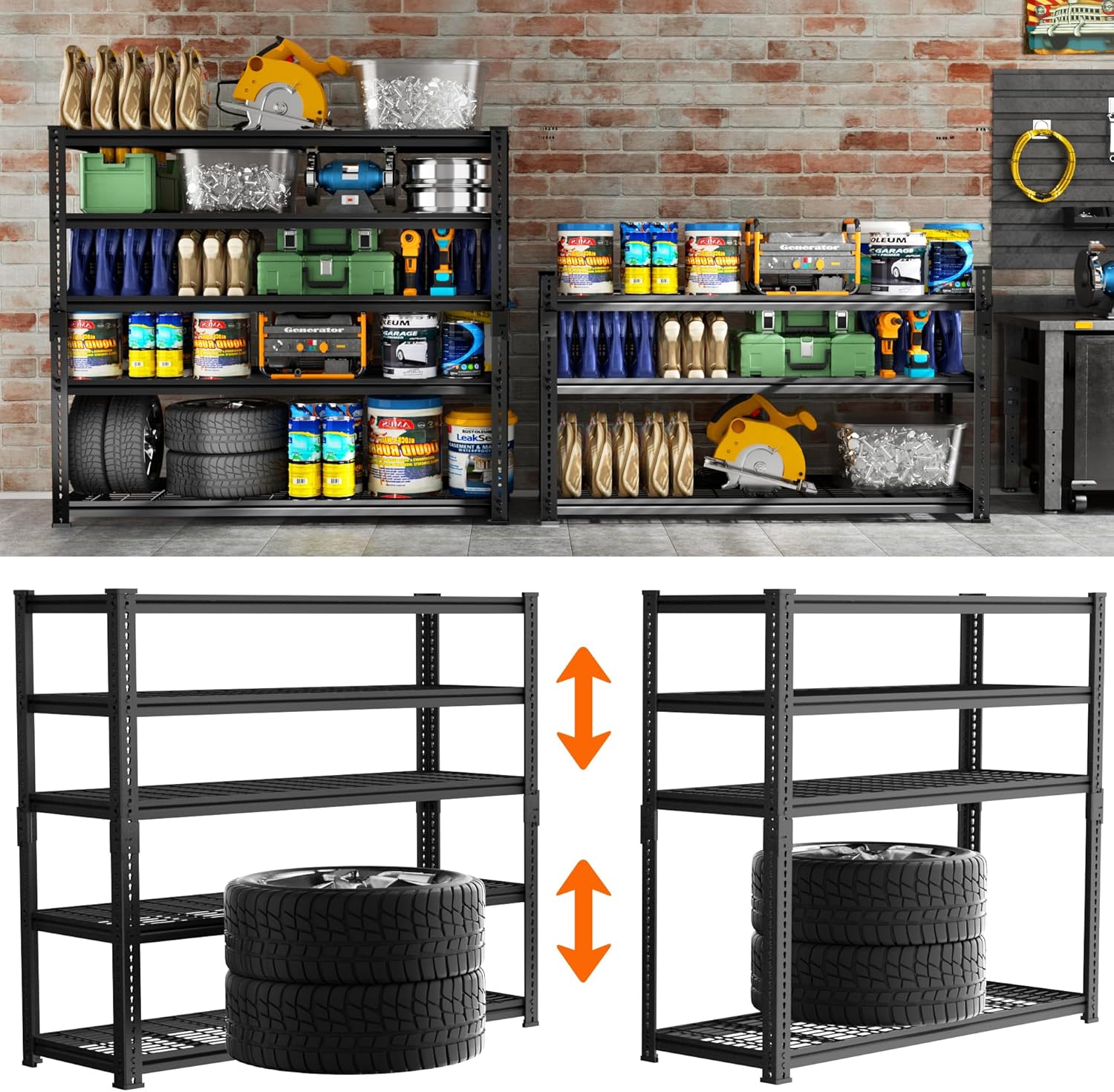 Storage Shelves Heavy Duty, 48" L x 18" W x 72" H Garage Wire Shelving Unit Loads 2800LBS, 5-Tier Adjustable Metal Industrial Utility Shelf Rack for Kitchen, Laundry Room, Pantry, Warehouse, Basement