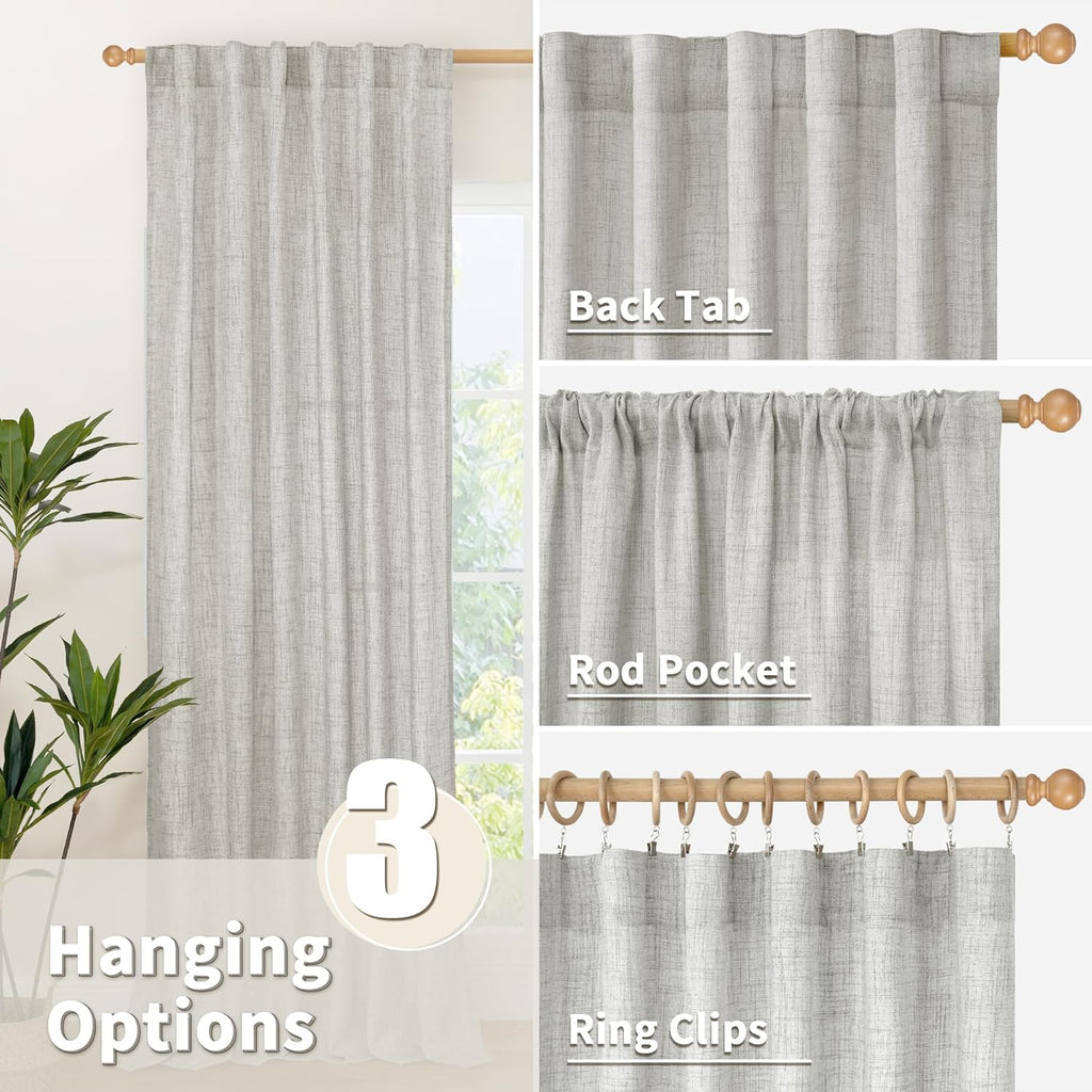 YoungsTex Light Grey Linen Curtains 45 Inch Length for Short Window, Light Filtering Burlap Textured Drapes Rod Pocket Back Tab for Kitchen Living Room Bedroom, 2 Panels, 42 X 45 Inch