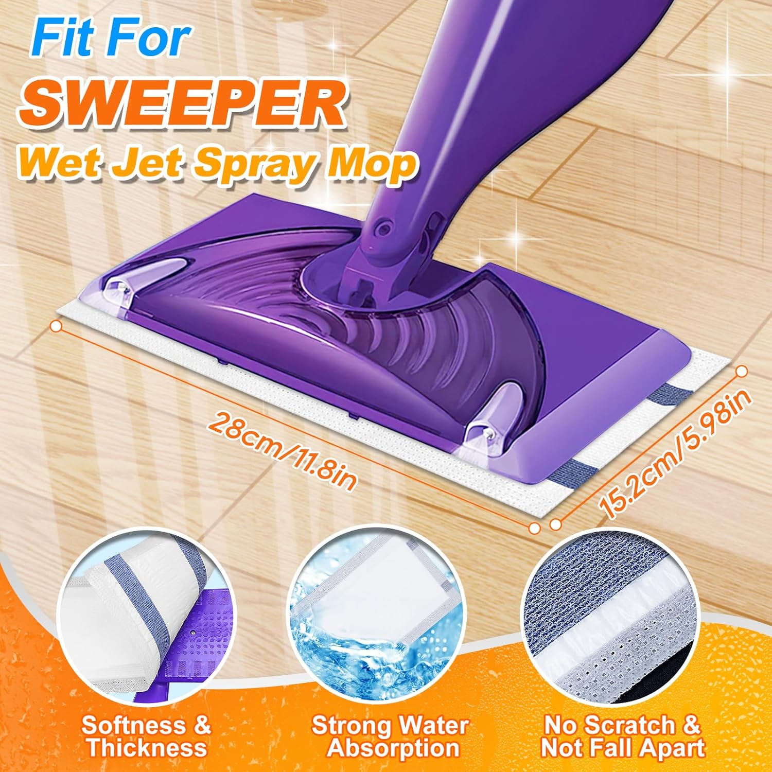 Microfiber Floor Mop Pads 36 Count Compatible with Swiffer WetJet for Wet & Dry Use, Disposable or Reusable Mops Head Replacement, All Purpose Multi Surface Hardwood Pad Refill