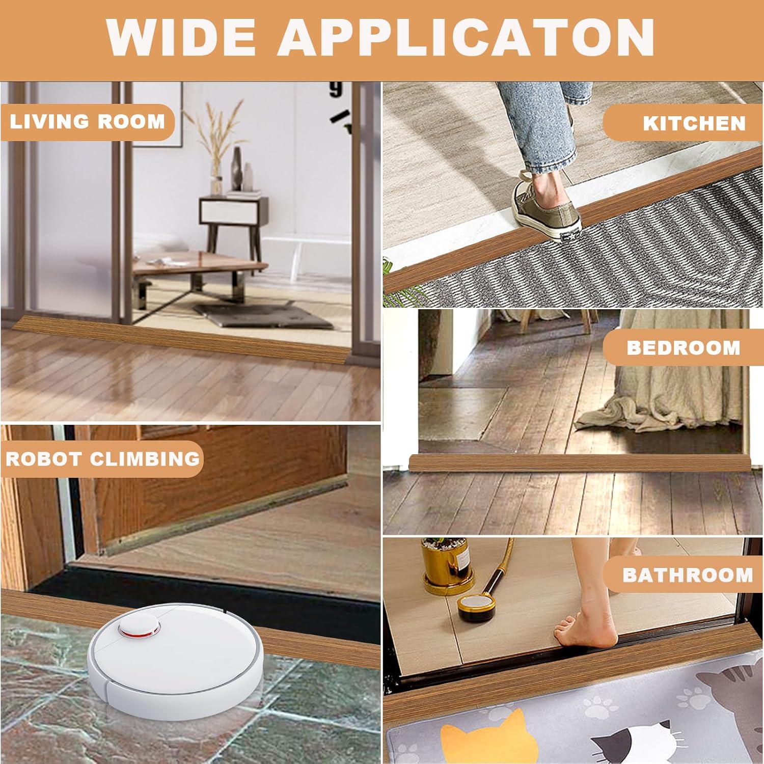 Vinyl Door Threshold Flooring Transition Strip Self Adhesive Carpet Edging Strip for Laminate Doorway Edge Threshold from 3/5" to 4/5" (Light Brown Wood Grain, 3.3 Ft)