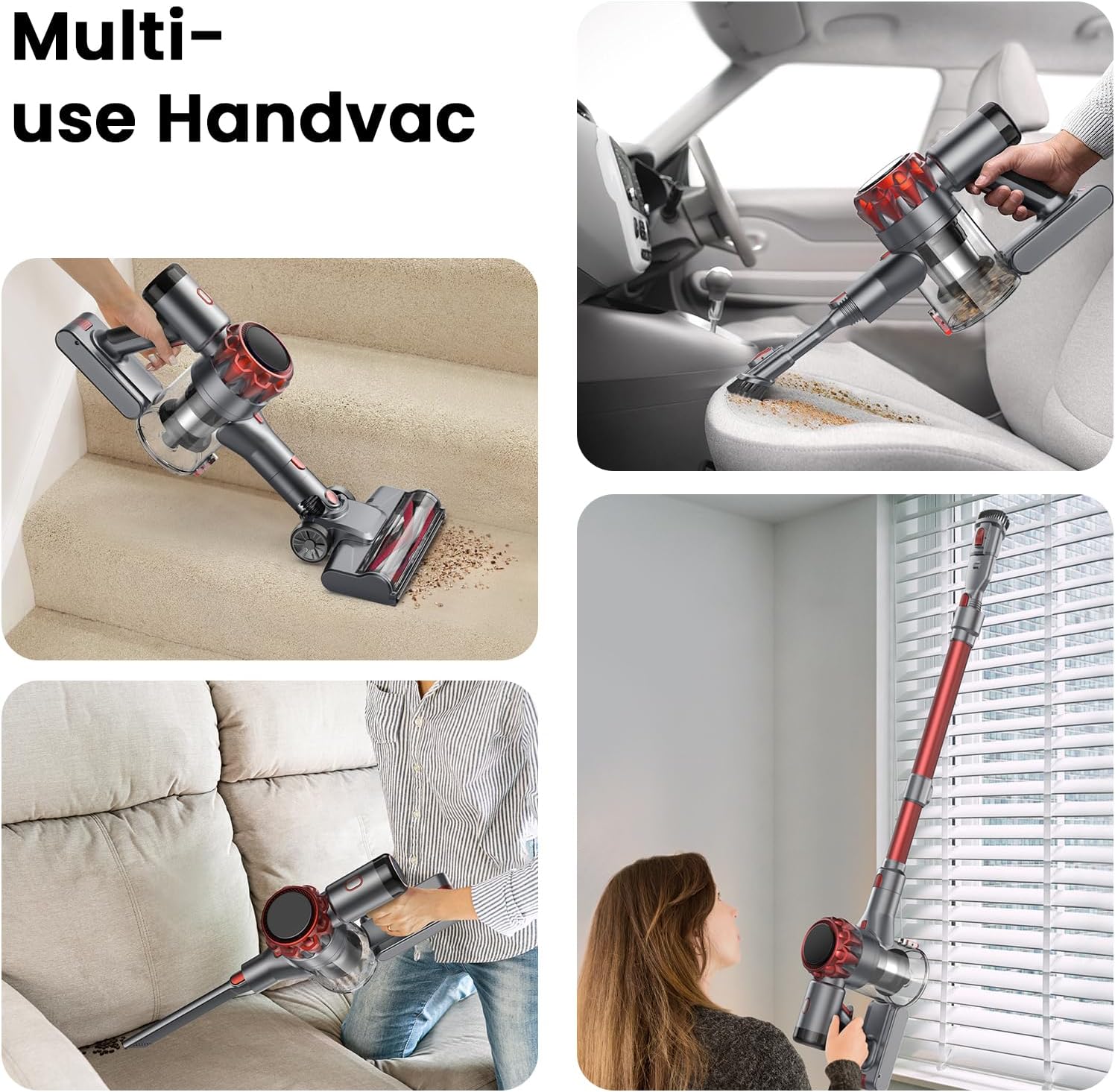 S3P Cordless Vacuum Cleaner, 45kPa Powerful Vacuum Cleaners for Home, 55-Min Runtime Rechargeable Stick Vacuum, Self-Standing, for Pet Hair Carpet Hard Floor, LED Display