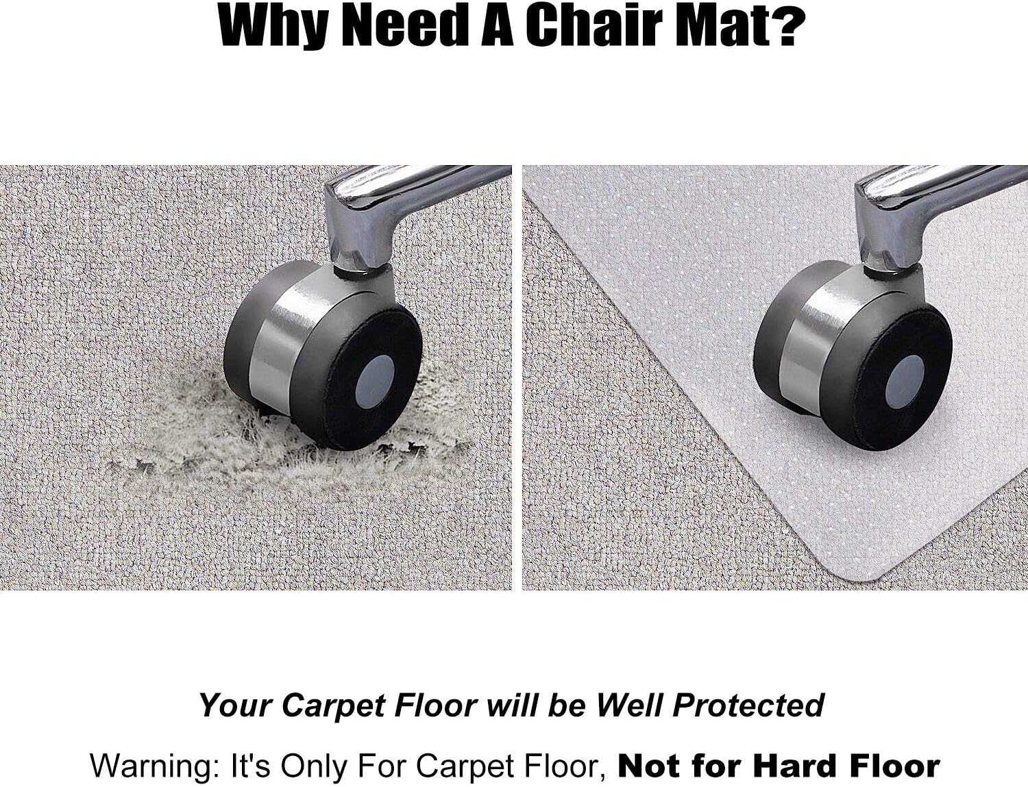 Kuyal Desk Chair Mat for Carpet, 51'' x 63'' Rectangle Transparent Mats for Chairs Good for Desks, Office and Home, Easy Glide, Protects Floors for Low and No Pile Carpeted Floors