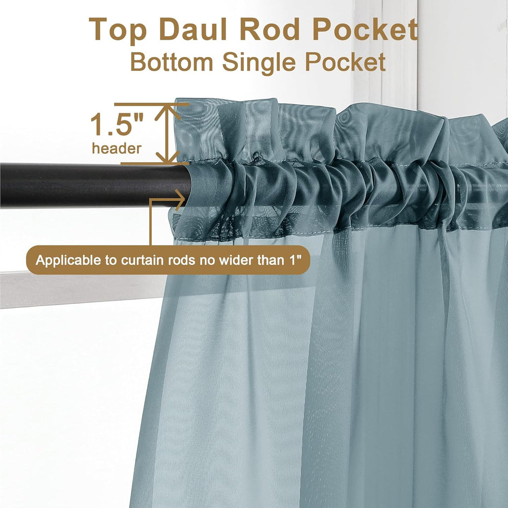 Chyhomenyc Sheer Stone Blue Curtains 90 inches Long 2 Panels, Light Filtering Soft Airy Solid Elegant Voile Window Treatment Drapes for Bedroom Living Room Wedding Party Decor, 42 Wx90 L Inches