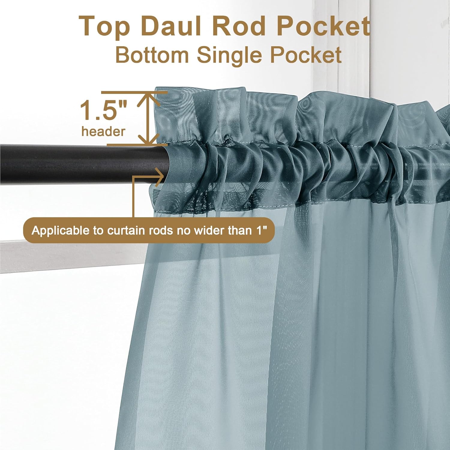 Chyhomenyc Stone Blue Sheer Curtains 30 inch Length 2 Panels, Light Filtering Voile Rod Pocket Short Window Curtians for Bathroom Living Room Farmhouse Small Windows, 42Wx30L inches